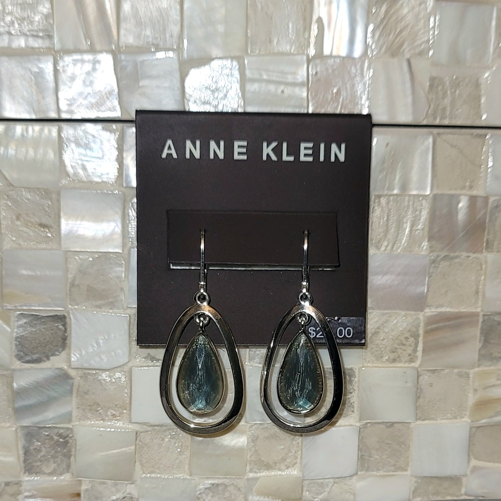 Anne Klein Silver and Teal Drop Earrings